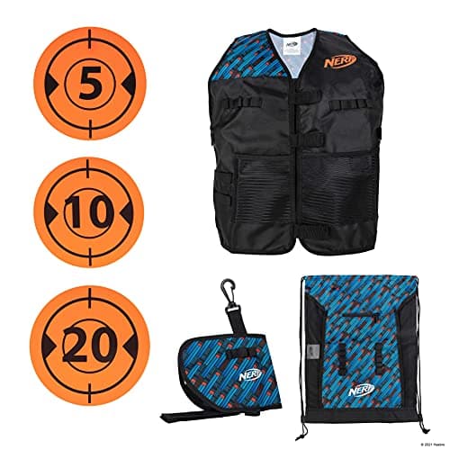 Image of Nerf Jazwares NER0311 Elite Deluxe Gear Pack-Tactical Vest with Hip Holster, Cinch Backpack, and 5 Targets-Blast Into Battle AMAZONEXCLUSIVE, Multicolor