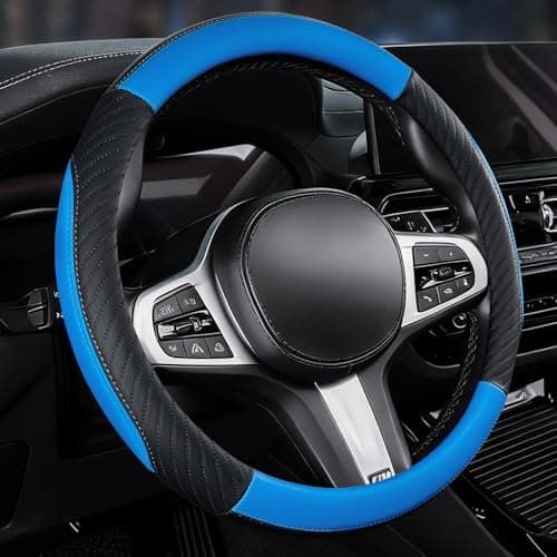Image of Car Steering Wheel Cover Leather - Soft Microfiber Steering Wheel Cover Universal Size M 37-38cm /14.5-15inch, Anti-slip, Breathable, Blue