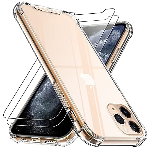 Image of 4youquality Case for iPhone 11 Pro Max with [2-Pack] Tempered Glass Screen Protector, Air Cushion Drop Protection, Shockproof Transparent Clear Bumper Phone Case Cover, [Anti-Scratch]