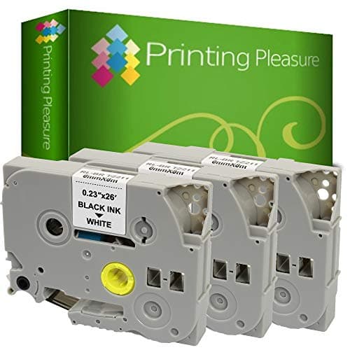 Image of Printing Pleasure 3 x TZe-211 TZ-211 Black on White Label Tapes compatible with P-Touch Label Printing Machines | 6mm x 8m