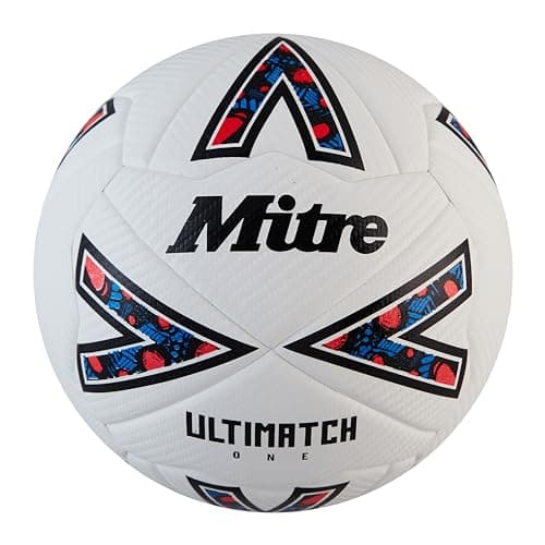 Image of Mitre Ultimatch Football, Enhanced Control, Extra Durability, Added Accuracy, Ball, White/Black/Bib Red, 3