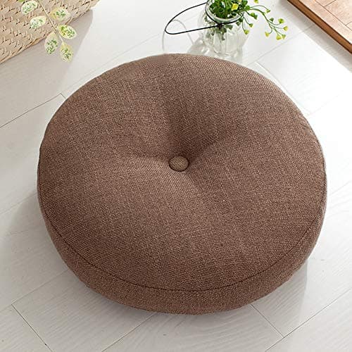 Image of Round Seat Cushion Linen Cotton Japanese Tatami Cushion, Soft Thicken Chair Cushions for Patio Floor Sofa Throw Pillow Office Chair Cushion,Brown,60x60cm