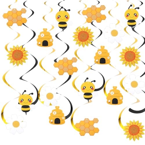 Image of 20 Pcs Bumble Bee Hanging Swirl Decorations Bee Party Decorations Foil Ceiling Streamers For Birthday, And Honey Themed Party Gender Reveal Bridal Shower Supplies