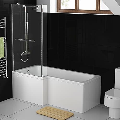 Image of 1700 mm Left Hand L-Shaped Straight Shower Bath with Shower Screen + Bath Panel