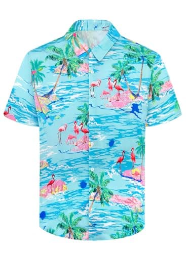 Image of XiaoMoSha Mens Hawaiian Shirts Short Sleeve Wrinkle Free Button Down Summer Casual Shirt for Men Tropical Holiday Beach Funky Party Tops, TropicalGreen, Medium
