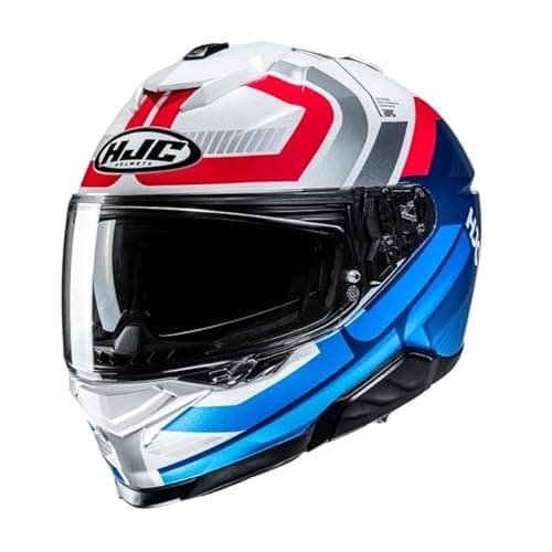 Image of HJC I71 Viz MC21 White Red Blue Dual Visor Full Face Ece22.06 Rated Motorcycle Helmet (M)