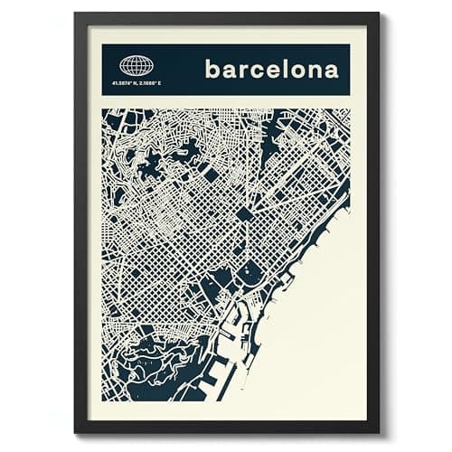 Image of Barcelona Minimalist City Maps Poster, City Coordinates Print, Landmark Apartment Home Decor, A1 (Black Frame) - 86.9x62.4cm