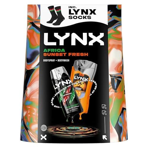 Image of Lynx Gift Set Africa & Sunset Fresh with a body spray, a body wash and Socks perfect gifts for him 2 piece