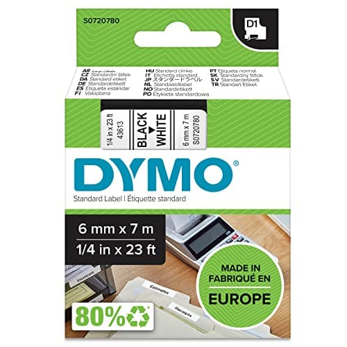 Image of DYMO Authentic D1 Labels | Black Print on White Tape | 6 mm x 7 m | Self-Adhesive Labels for LabelManager Label Makers | Made in Europe