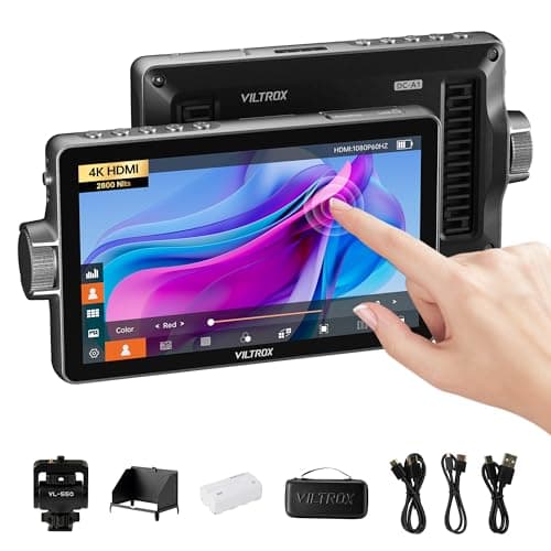 Image of VILTROX DC-A1 2800Nits Camera Field Monitor Touchscreen with 7" Full HD1920x1080 IPS 4K HDMI Loop in/Out,3D LUTs Waveform Video Peaking Focus Assist, 170° Wide View Angle, Sunshade Hood & Battery