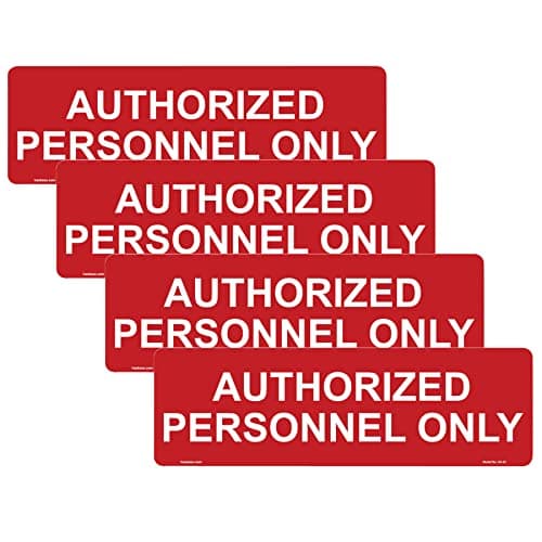 Image of Haobase 4 Pcs Authorized Personnel Only Sign Sticker - 20cm x 6cm - Self Adhesive Vinyl (Red)