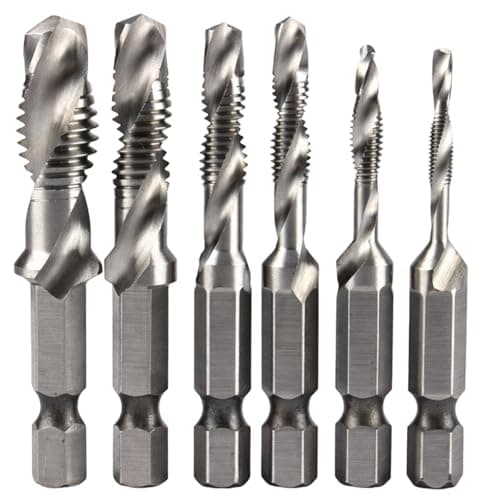 Image of 6 Pcs 1/4" Hex Shank Tap And Die Set, M3 M4 M5 M6 M8 M10 Metric Thread Metal Drill Bits For Hard Steel,Hss Drill Bit Set For Drilling,Tapping & Countersinking