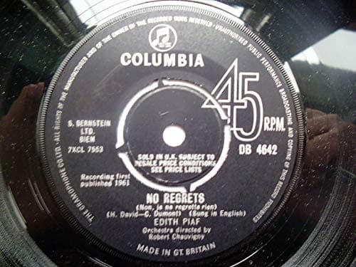 Image of Edith Piaf No Regrets 7" Columbia DB4642 EX 1960s black silver label