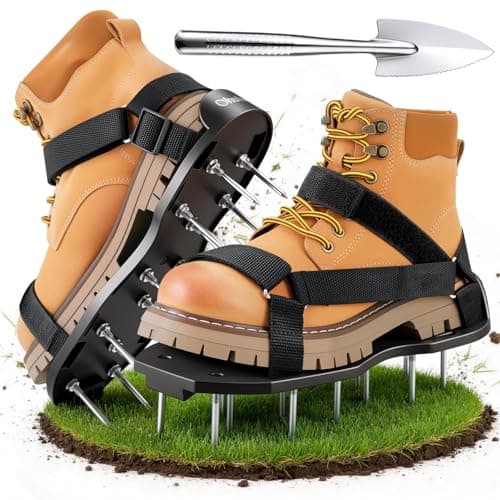Image of Ohuhu Lawn Aerator Shoes with Stainless Steel Shovel, Free-Installation Aerating Shoes with Hook & Loop Straps, Heavy Duty Spiked Aerating Sandals, One-Size-Fits-All for Yard Patio Garden Grass Lawn