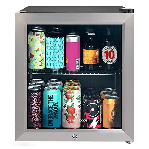 Image of Russell Hobbs Mini Fridge 12 Bottle/46L Lockable Freestanding Stainless Steel Table Top Mini Beer & Wine Fridge, Lock and Key with Glass Door RHGWC3SS-LCK