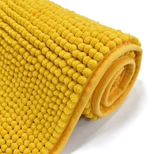 Image of Velosso Shaggy Noodle Chenille Touch High Density Bath Mat Pedestal Mat Anti Slip Super Absorbent (50 x 80 cms, Ochre)