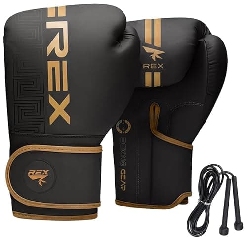 Image of Boxing Gloves for Men & Women Professional Training & Sparring Gloves with Free Skipping Rope for Boxing, Kickboxing, Muay Thai MMA PU Leather Wrist Support Multiple Sizes (Gold/Black, 12oz)