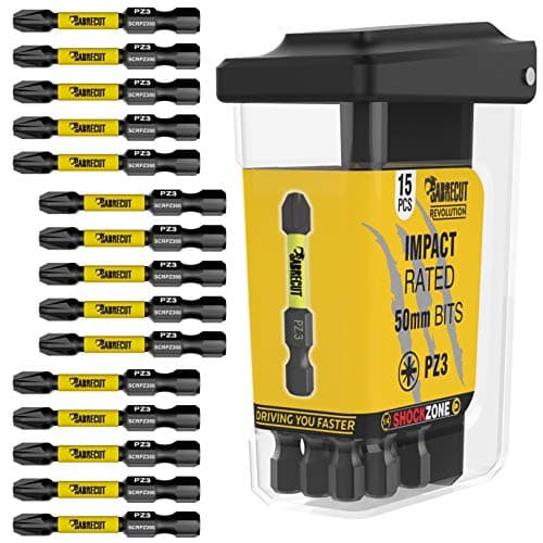 Image of 15 x SabreCut SCRPZ35015B 50mm PZ3 Magnetic Impact Screwdriver Driver Bits Set in a TIC TAC Box Single Ended Pozi Pozidriv Heavy Duty