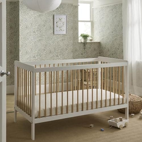 Image of CuddleCo Nola Baby Cot Bed - Wooden Cotbed & Toddler Bed with 3 height settings Converts into a Day Bed - Nursery Furniture White/Natural