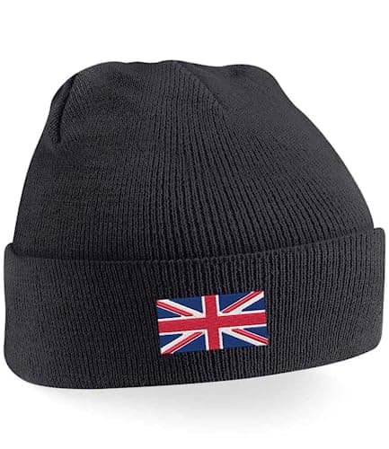 Image of United Kingdom Flag Beanie Hat | British Union Jack Embroidered Winter Cap for Adults Navy