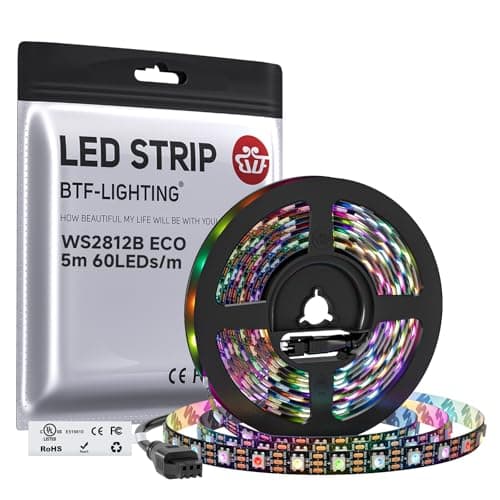 Image of BTF-LIGHTING WS2812E ECO RGB Alloy Wires 5050SMD Individual Addressable 16.4FT 60Pixels/m 300Pixels Flexible Black PCB Full Color LED Pixel Strip Dream Color IP30 Non-Waterproof DIY Projects Only DC5V