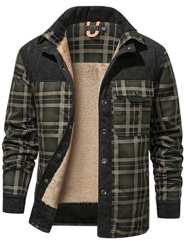 Image of Mr.Stream Men's Padded Lumberjack Casual Long Sleeve Plaid Flannel Lined Button Warm Shirt Sherp Jacket 3251 Green S