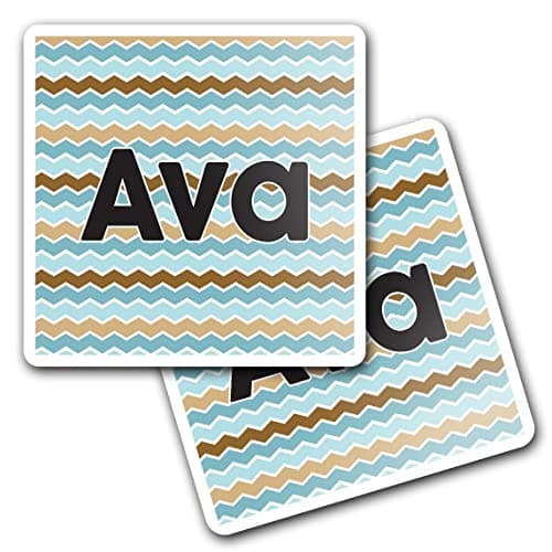 Image of 2 x 10cm Vinyl Square Stickers Set - Name Ava Blue Waves Geometry Zigzag Color Letter Lettering Travel Scrapbooking Gift Decal Wall Art Self Adhesive Waterproof #254391