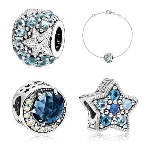 Image of 3PCS Summer Charms for Pandora Bracelet 925 Sterling Silver Starfish Charms with Cubic Zirconia Easter Mother Happy Birthday Gift for Women Girls DIY Making Charm Bracelets