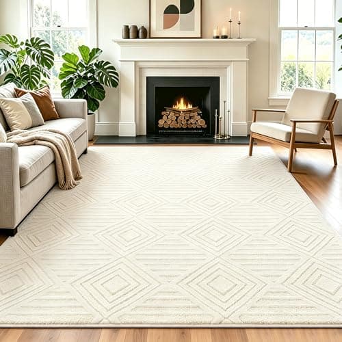 Image of Capslapd Washable Rugs Living Room 160x230cm Non-Slip Large Fluffy Geometric Rug High Low Effect Modern Design Carpet High Pile Bedside Area Rug for Bedroom Dining Room Office Lounge Decor, Cream