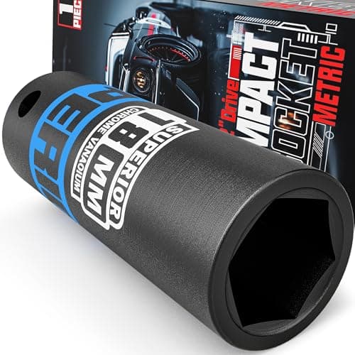 Image of KIRXST 1/2" Drive 18mm Deep Impact Socket, 6 Point CR-V Deep Socket, 78mm Length, Auto Trucks Car Tires Repairing DIY Mechanic Tool