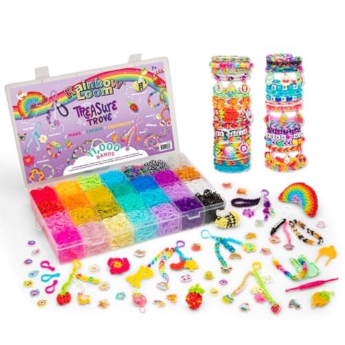 Image of Rainbow Loom Treasure Trove Loom Band Kit | Rubber Band Bracelet Kit With Speed Loom, Dual Hook Tool, And Elastic Bands | Rainbow Loom Childrens Jewellery Making Kits Make Great Gifts For Kids Age 7+
