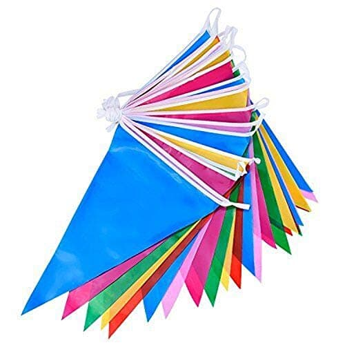 Image of SHATCHI Multicolour Flags Triangle Bunting Pennant Banner Birthday Wedding Anniversary Celebration Baby Shower Indoor/Outdoor Street Party Decorations, Multi, 10m with 20,10m With 20 Flags