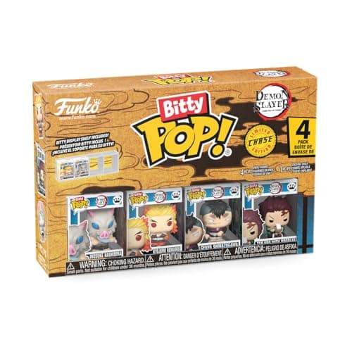 Image of Funko Bitty POP! 4 Pack: Demon Slayer - Inosuke Hashibira, Kyojuro Rengoku, Genya Shinazugawa, Mystery Mini Figure - Styles may vary - 0.9 inch (2.2 cm) Collectable - Stackable Display Shelf Included