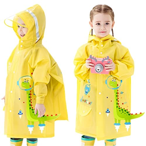 Image of Fewlby Rain Poncho Kids Raincoats Boys Girls Rain Coat Toddler Poncho Waterproof Rain Jacket Children Cartoon Rain Wear Reusable Rain Suit, 3-4 Years M Size