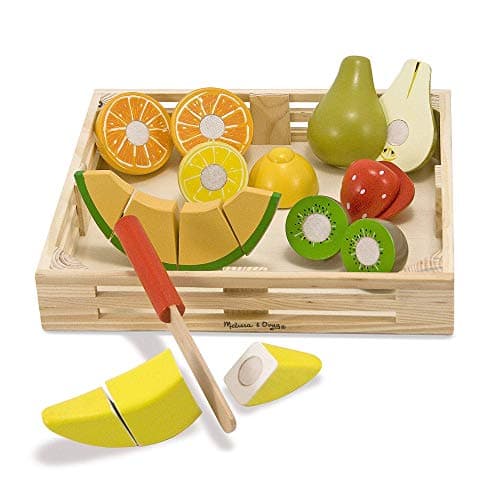Image of Melissa & Doug Wooden Fruit Toy Cutting Set | Pretend Kitchen Play Kit for Kids | Age 3+