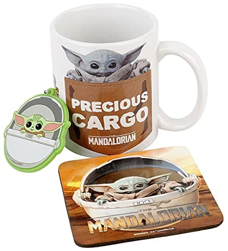 Image of Star Wars: The Mandalorian Mug Gift Set (The Child Design) 11oz Ceramic Coffee Mug, Coaster & Keyring in Presentation Gift Box, Gifts for Men, Women and Kids - Official Merchandise