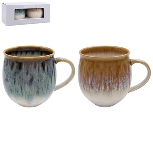 Image of Lesser & Pavey Reactive Glaze Mugs for Tea and Coffee | Large Ceramic Earthenware Mug 400ml for Kitchen | Premium Designs Reactive Glaze S2 Mugs 2 ASST Stoneware Mug Set of 2 - Elements