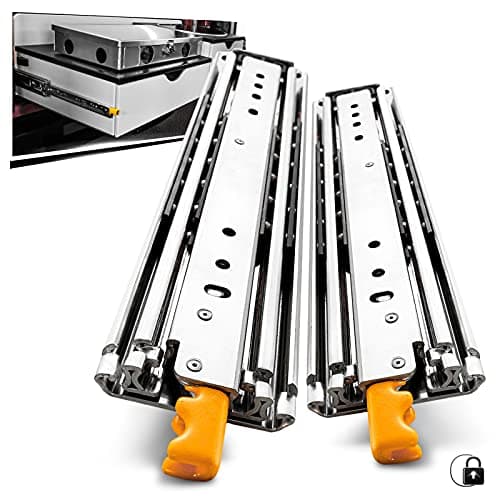 Image of AOLISHENG Heavy Duty Drawer Runners with Lock 210kg Load Capacity Locking Drawer Slides Runners Ball Bearing, Full Extension Heavy Duty Drawer Slides, Side Mount 1 Pair, 28 inch(700mm)