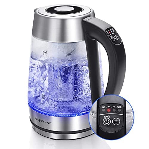 Image of Aigostar Electric Glass Kettle with Variable Temperature, Keep-Warm, Detachable Tea Filter Infuser, Auto Shut-Off & Boil-Dry Protection, 2200W, 1.7L, BPA-Free - CRIS 30OSX.