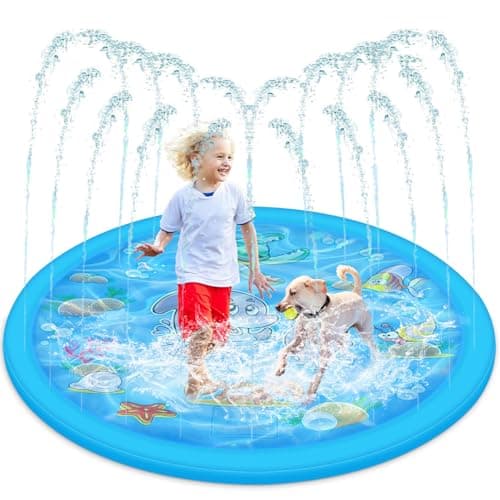 Image of Dog Pool, Small Paddling Pool for Kids, Summer Garden Beach Foldable Outdoor Sprinkler Play Mat for Boy Girls Children Dog Splash Pool Water Toy (Blue Sea (100cm/39.4in))