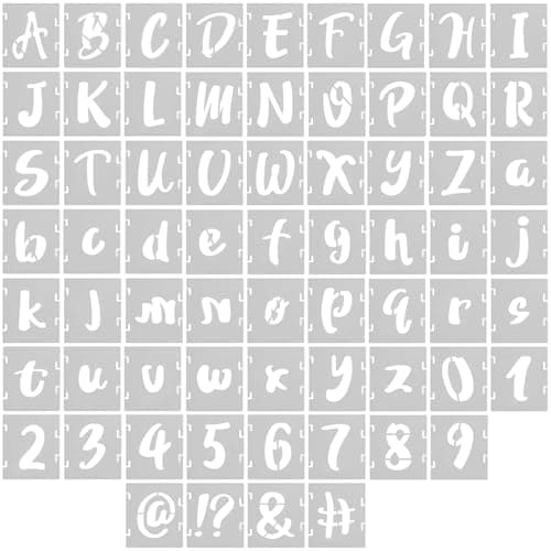 Image of Mabor 66 Pcs 2 Inch Letter Stencils and Number, Reusable Plastic Alphabet Interlocking Drawing Template Kit for Painting on Wood, Wall, Chalkboard, Fabric, Door Porch
