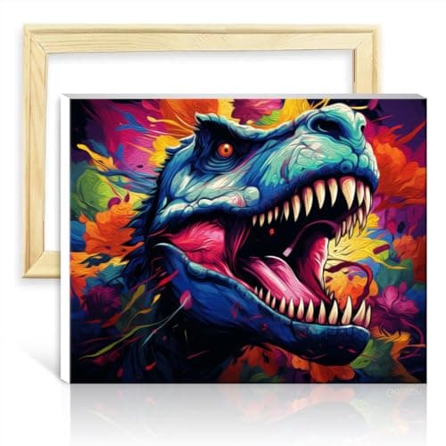 Image of TANGFEIY Canvas Oil Painting Amazing Dinosaurs DIY Home Decor Painting with Brushes and Acrylic Pigment on Canvas Picture for Home Decor with Frame(30x40cm)