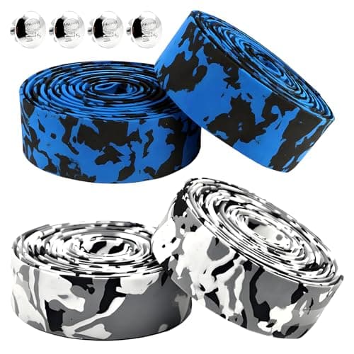 Image of Bike Handlebar Tape, 4 Rolls Non Slip Road Bicycle Handlebar Tapes, Bicycle HandlebarBelt with 2 Plugs for Road and City Bikes(Black and White, Blue and Black)
