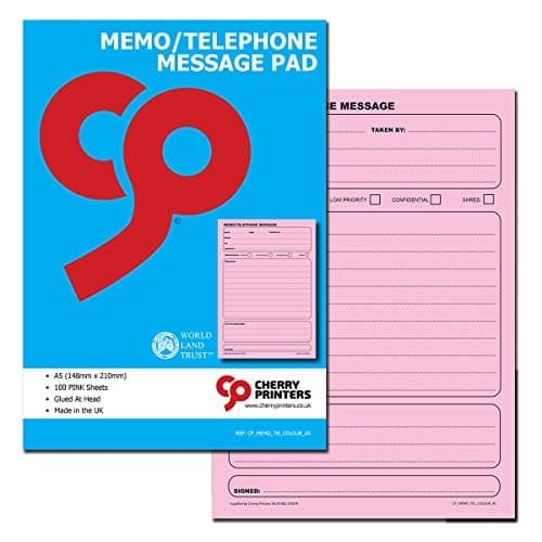 Image of Cherry Memo Book/Telephone Message Pad A5 100 Coloured pages 80gsm (Pink)