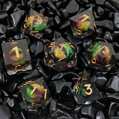 Image of ORUZA 7 PCS Dragon Eye DND Dice Liquid Core D&D Dice Resin Sharp Edge Polyhedral D&D Dice Set for Dungeons and Dragons Role Playing Die D20 D12 D10 D8 D6 D4 D%