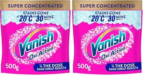 Image of Vanish Stain Remover, Gold Oxi Action Powder Plus, Super Concentrated, 500g, Removes Stains Laundry Detergent Leave Behind, Protects Fabric Colours and Removes Odours, Bleach Free (Pack of 2)