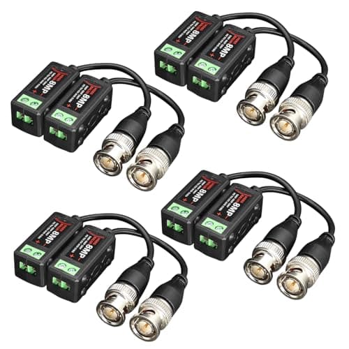 Image of ANLINK 4 Pairs 4K 8MP HD Passive Video Balun Connectors, CCTV BNC Passive Video Balun Transceiver for BNC Male Cable via CAT5/5E/6 Twisted Pair Transmitter CCTV Camera System (4 Pairs, Screw Type)
