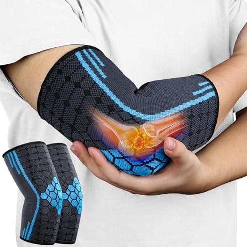 Image of AOOWU Elbow Support for Men & Women, 2 Pack Elbow Brace Compression Sleeves Support for Tendonitis, Arthritis, Injury, Tennis Elbow Support Strap, Golfer Elbow Support, Elbow Sleeves for Weightlifting