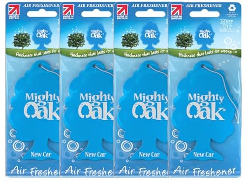 Image of Mighty Oak Air Freshener – New Car Fragrance (4 Pack) – Long Lasting Hanging Car Deodoriser – Odour Eliminator Air Freshener – UK Made Car Scent Freshener – Auto Accessories