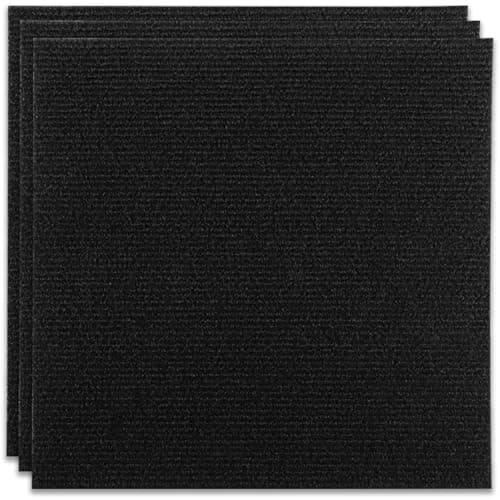 Image of YAYODS 30Pcs Black Carpet Tiles, 30 x 30cm Self Adhesive Carpet Tiles, Anti-Slip Hardwearing Square Carpet Flooring Tiles, Easy to Peel and Stick Carpet Floor Covering for Office Living Room Bedroom